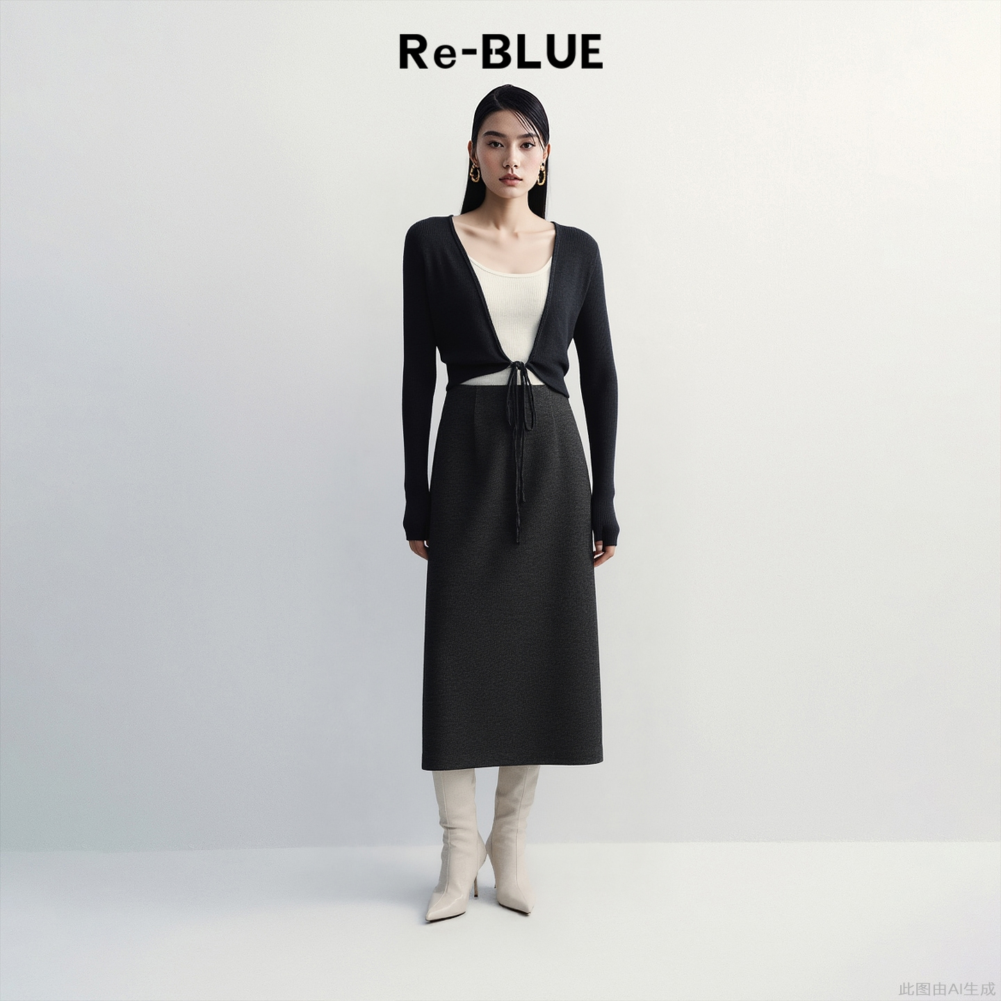 Re-BLU秋冬开衩直筒气质半身裙