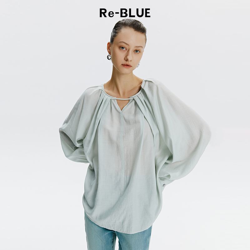 法式慵懒感圆领醋酸上衣衬衫