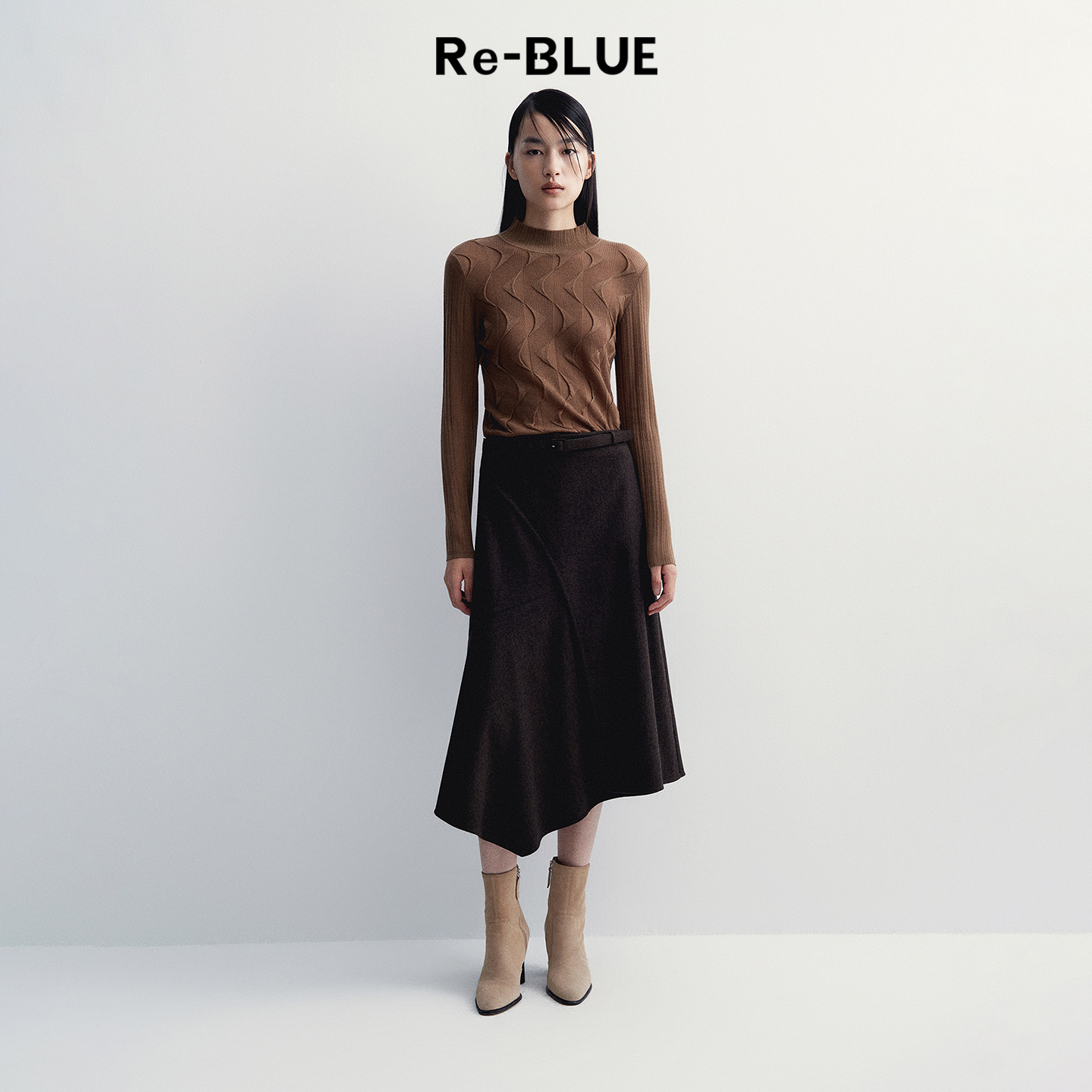 Re-BLUE半高领长袖波浪纹针织衫