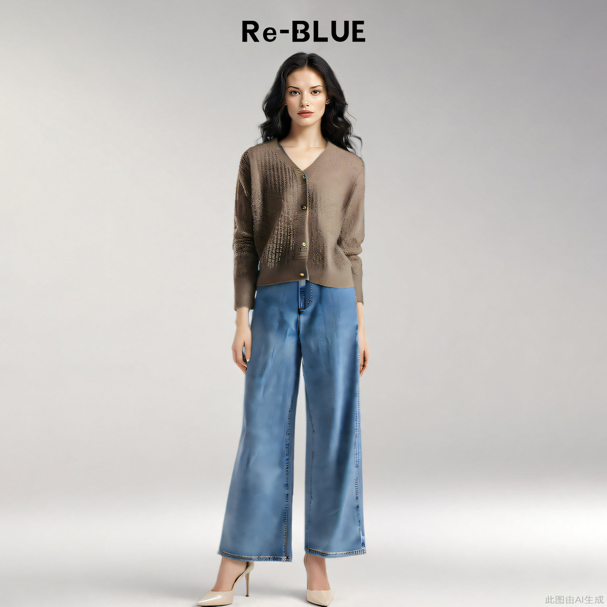 V领镂空绞花马海毛针织开衫