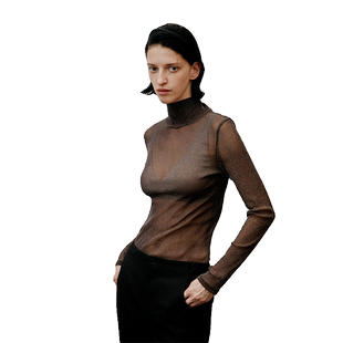 Re-BLUE轻奢优雅女装通透质感进口面料简约高领长袖打底衫