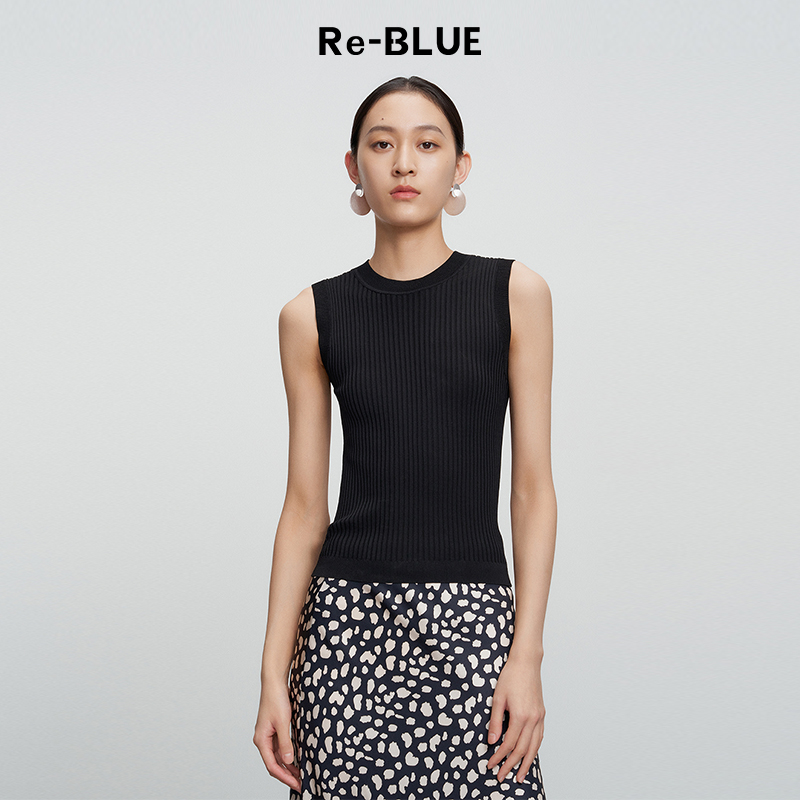 简约百搭圆领无袖针织背心上衣