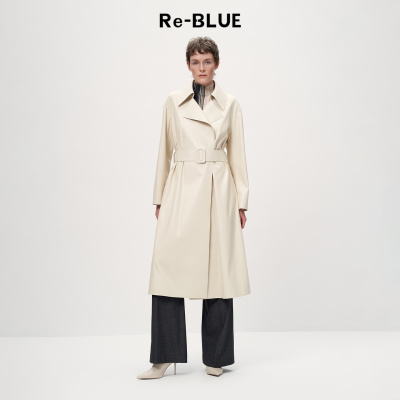 Re-BLUE大气经典双排扣风衣外套
