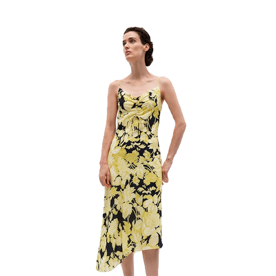 浪漫知性度假印花V领吊带连衣裙