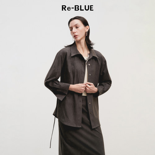 Re-BLUE简约通勤翻领衬衫外套
