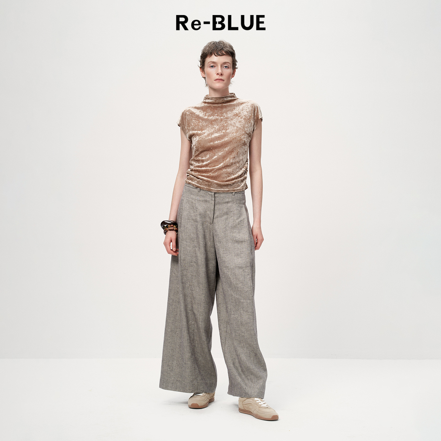 Re-BLUE法式慵懒丝绒T恤上衣