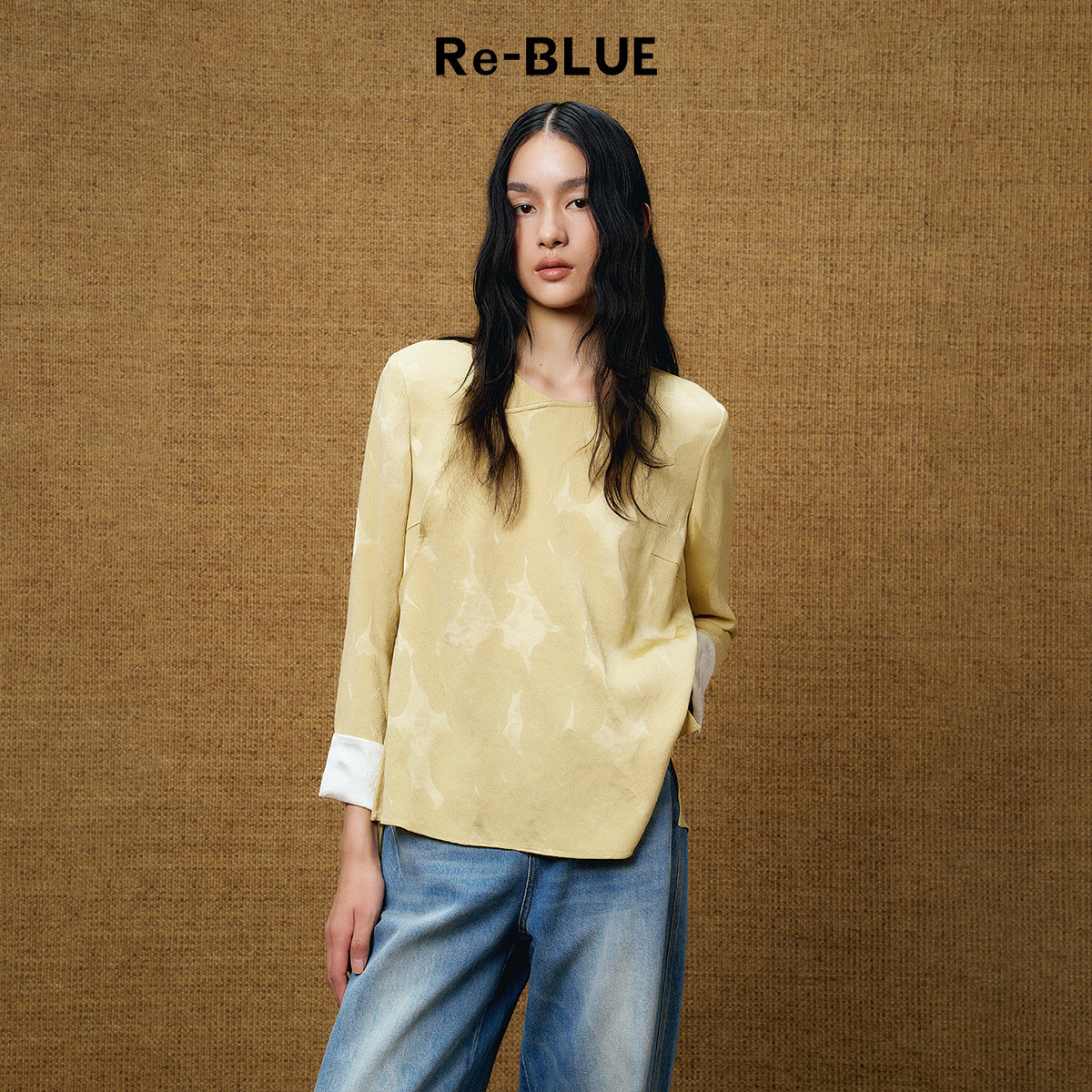 Re-BLUE轻奢优雅女装新中式斜襟盘扣提花衬衫上衣醋酸面料