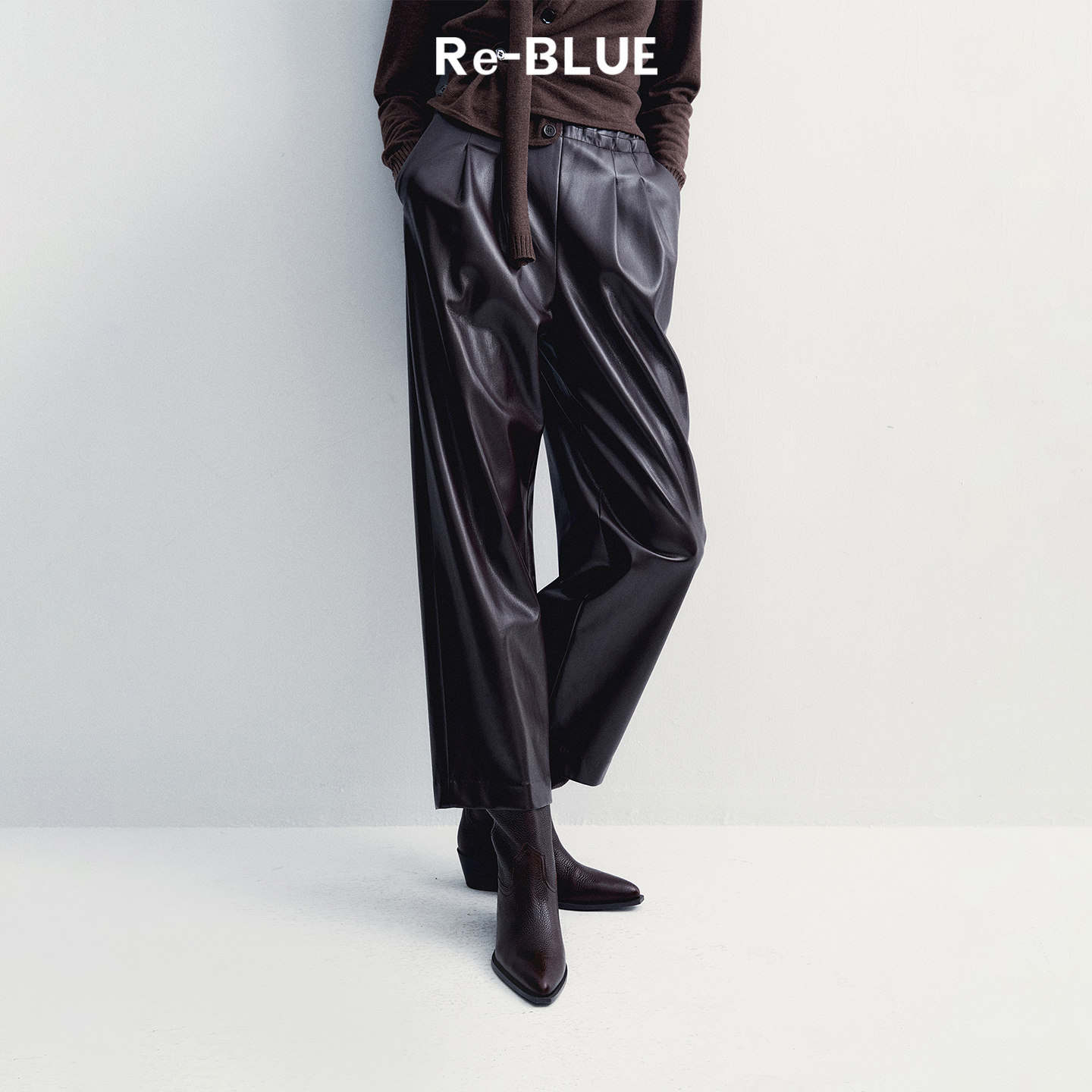 Re-BLUE轻奢优雅女装复古简约百搭PU松紧腰宽松直筒裤气质休闲裤,女装/女士精品,休闲裤,淘宝优惠券,粉丝福利购,淘宝优惠卷