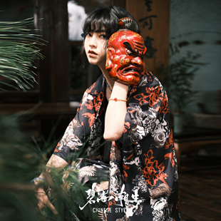 汉服开衫 碧海潮生 原创中国风国潮印花短袖 春夏新款 男女 醒狮