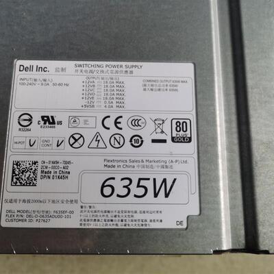 Dell 1K45H F635EF-00 Precision T3600 T5600 635W电源 80 Plus