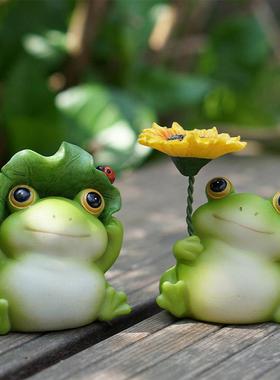 可爱小青蛙摆件办公室桌面车载解压情绪庭院花盆造景向日葵装饰品