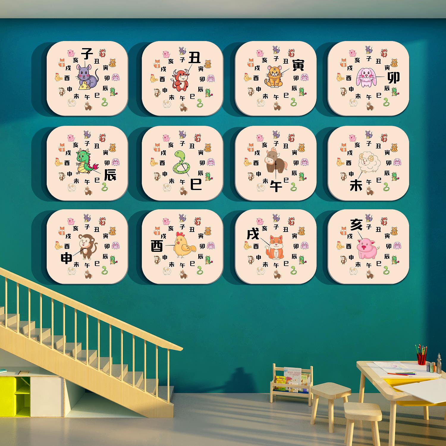 12十二生肖贴纸幼儿园走廊环创材料主题成品大厅形象文化墙面装饰