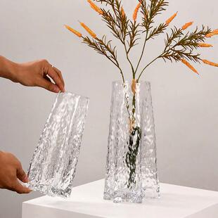 欧客厅大口径水培植物水晶玻璃花瓶轻奢高级感直筒高30cm冰川加厚