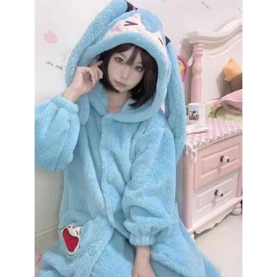 初音未来珊瑚绒睡袍冬季新款加厚