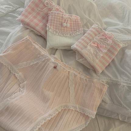 树懒少女甜美蕾丝纯棉可爱内裤女生中腰7A抗菌学生短裤透气三角裤