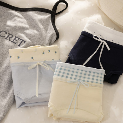 A类加长裆甜美内裤女生纯棉中腰7A抗菌学生包臀透气少女三角裤头