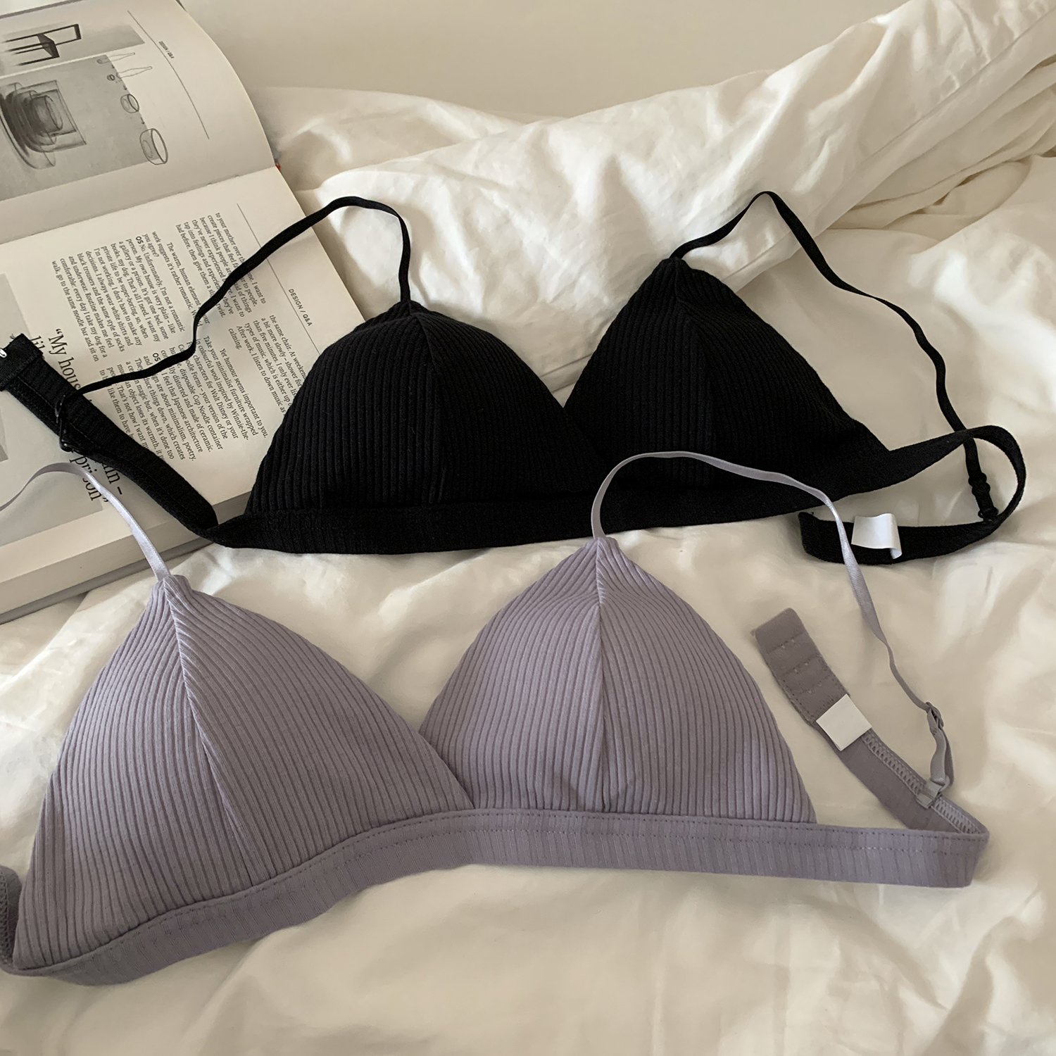 树懒少女薄款性感三角杯小胸无钢圈聚拢内衣女抹胸单排扣美背文胸