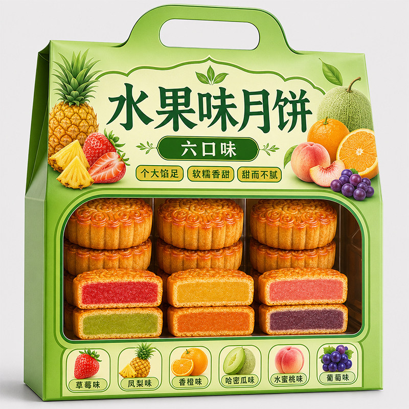 20斤广式水果味大月饼100克草莓凤梨密瓜多口味中秋月饼批发整箱