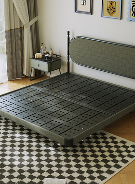 2025新款罗马柱中古风复古绿色软包双人主卧1.8米碳素钢架悬浮床