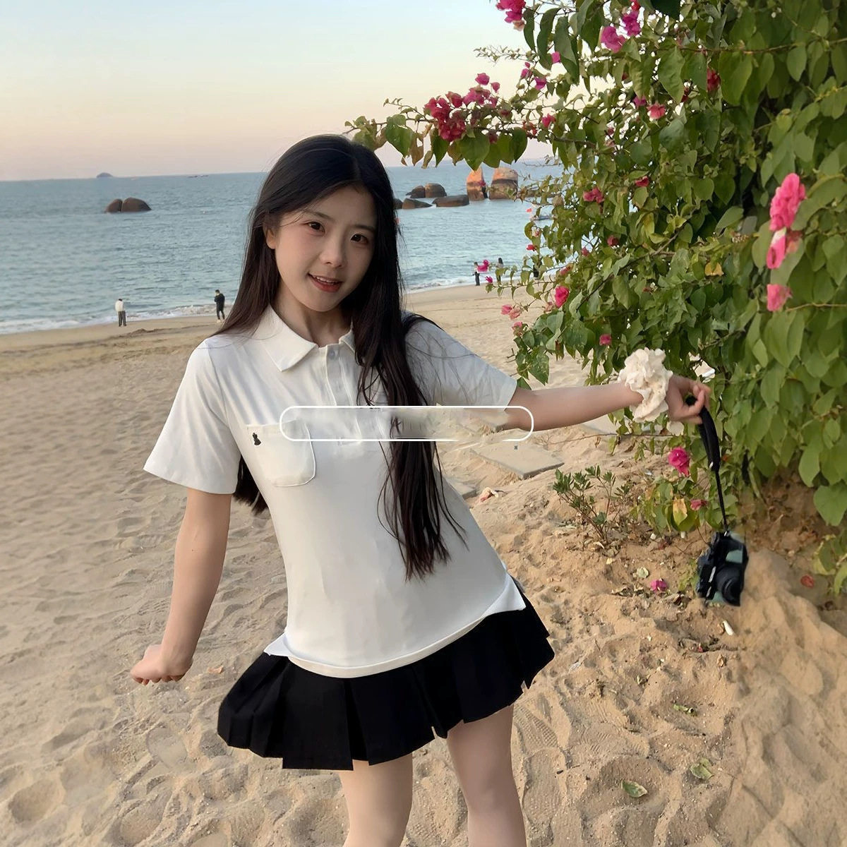 夏季小众短袖POLO衫上衣女学生外穿jk百搭黑色裙子显瘦T恤两件套