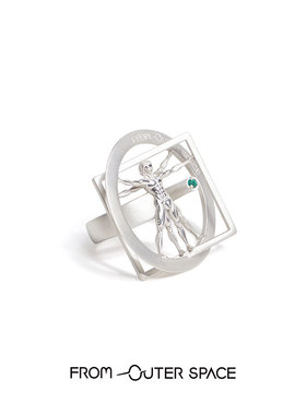 FOS达芬奇维特鲁威戒指S925银男女夸张首饰创意艺术品小众设计品