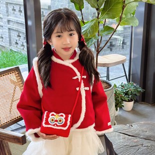 新年儿童包包时尚可爱宝宝拜年压岁钱斜挎包男女童毛线针织醒狮包