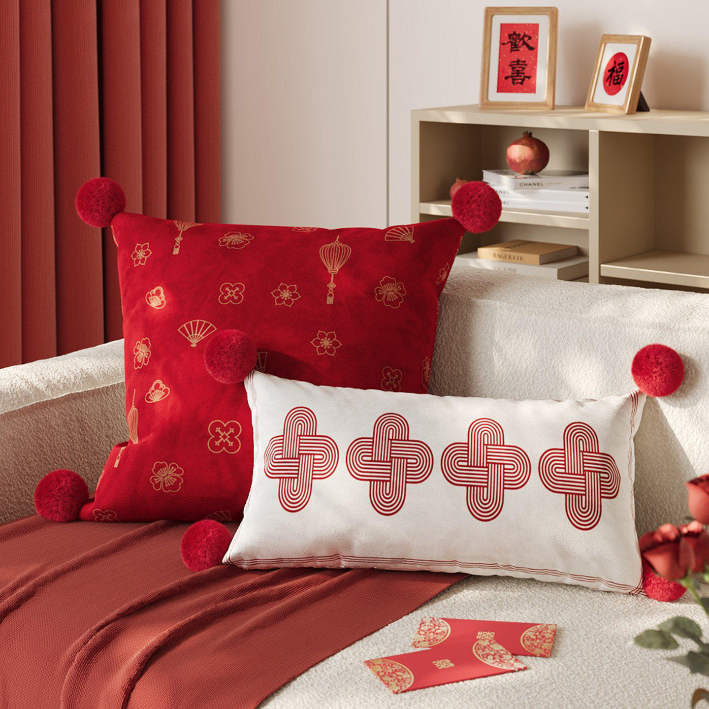 新年抱枕套马年节日氛围感装饰沙发客厅靠枕红色喜庆靠垫靠背含芯,居家布艺,靠垫/抱枕,淘宝优惠券,粉丝福利购,淘宝优惠卷