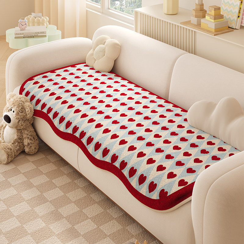 红色爱心四季通用沙发垫防滑保暖舒适椅垫坐垫氛围感柔软亲肤垫子