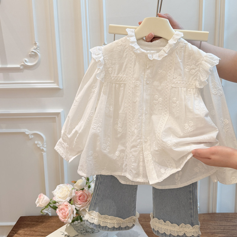 春季新款女童长袖刺绣衬衫女宝宝时尚衬衣洋气儿童上衣休闲童装潮