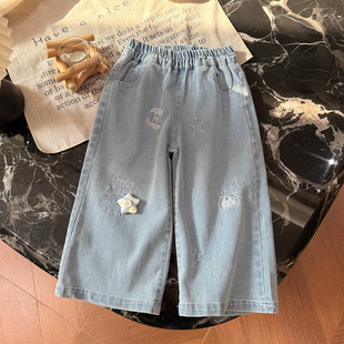 女童刺绣牛仔裤 女宝宝潮款 时尚 春季 子童装 韩版 儿童休闲洋气裤 新款