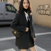 外套宽松西服短款 2026毛呢新款 复古斜纹西装 加厚呢大衣高级