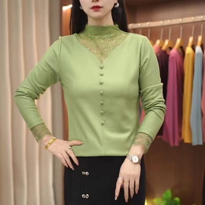 女士秋冬时尚蕾丝拼接长袖打底衫