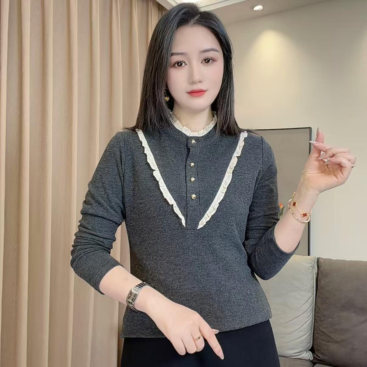 洋气花边减龄长袖打底衫女