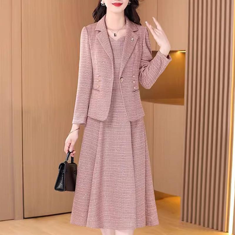 小香风套装连衣裙女2025早秋新款轻奢高级感西装外套收腰显瘦套裙