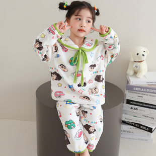 儿童睡衣毛绒可爱蜡笔小新秋冬季保暖小女孩宝宝娃领珊瑚绒家居服