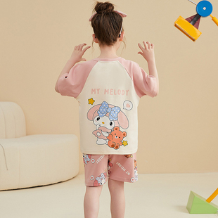 美乐蒂睡衣儿童女孩夏天短袖薄款全棉母女装大童空调家居服初中生