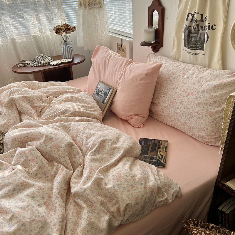 韩系小清新ins粉色小碎花床上四件套水洗棉1.8床单被套学生三件套,床上用品,床品套件/四件套/多件套,淘宝优惠券,粉丝福利购,淘宝优惠卷