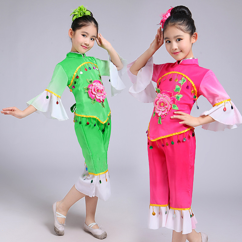 秧歌服儿童演出服喜庆古典扇子女