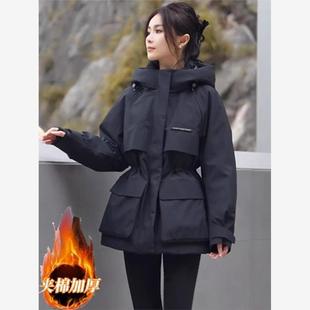 中长款 新款 加厚保暖防寒遮肉冲锋衣外套 派克加棉服女2024冬季 工装