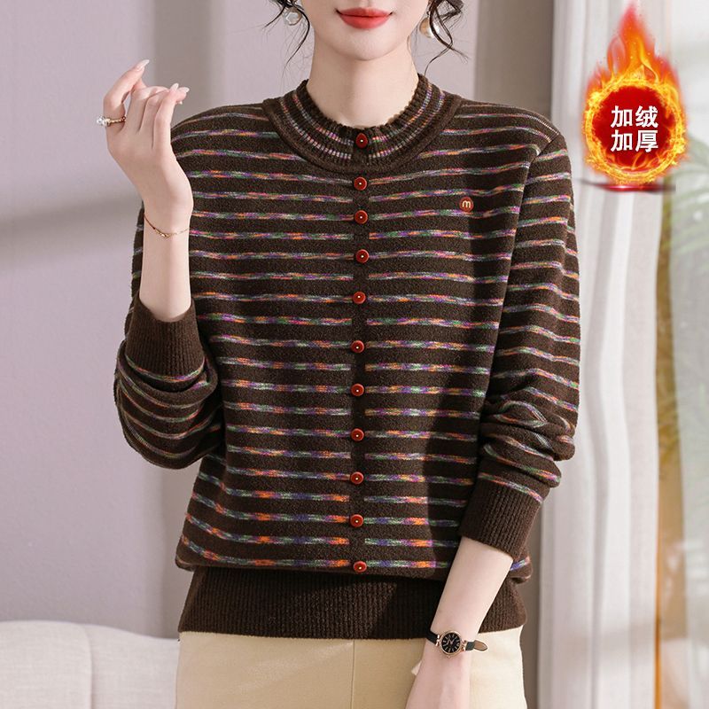 时尚妈妈加绒毛衣加厚打