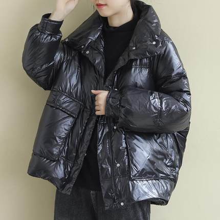 反季白鸭绒大码宽松保暖羽绒外套冬装新款双扣口袋面包服羽绒服