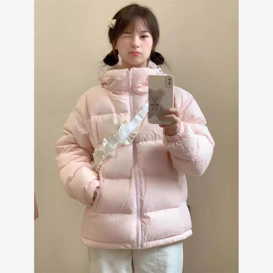 粉色羽绒服女短款2025冬
