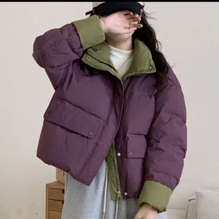 立领宽松鸭绒外套小个子清仓 羽绒服短款 加厚新款 保暖撞色2024冬季