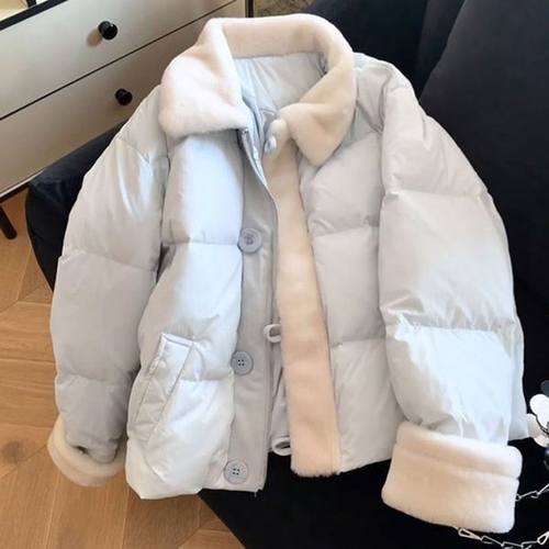 温柔风甜美奶蓝色拼接毛