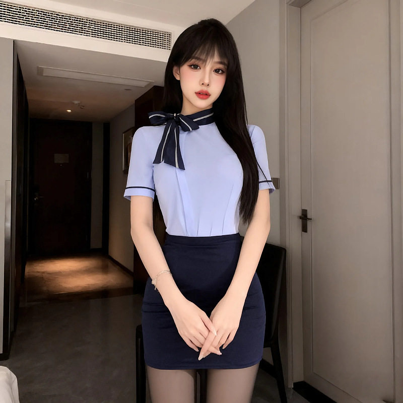 性感包臀裙纯欲紧身显瘦空姐秘书制服女免脱角色扮演制服直播套装