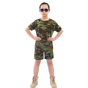 夏季儿童体能训练服短袖套装速干透气迷彩T恤小学生夏令营军训服