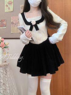 杂食丨小香风法式连衣裙富家千金重工长袖丝绒呢子短裙显瘦假两件