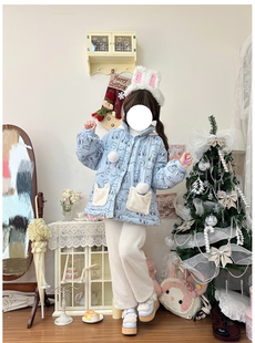 杂食丨小熊抱抱 原创印花面包服冬季保暖棉服宽松学生lolita外套