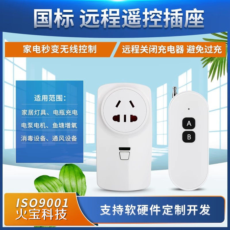 椭圆双键无线遥控插座学习码多功能遥控手动家用电器灯具开关插头