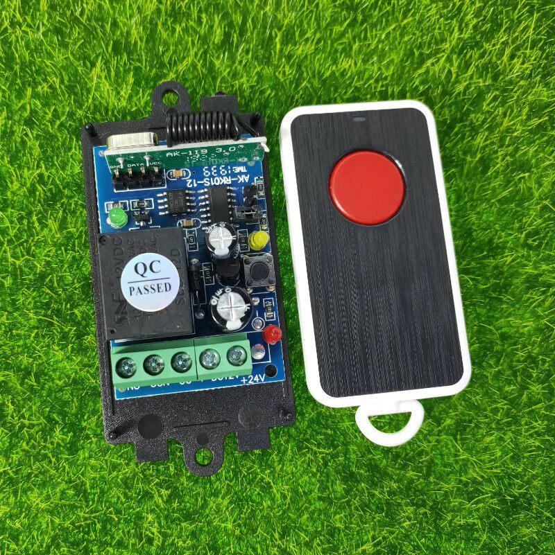 拉丝面板2键遥控12V24V单路电动门电锁LED三指示灯喇叭开关控制器